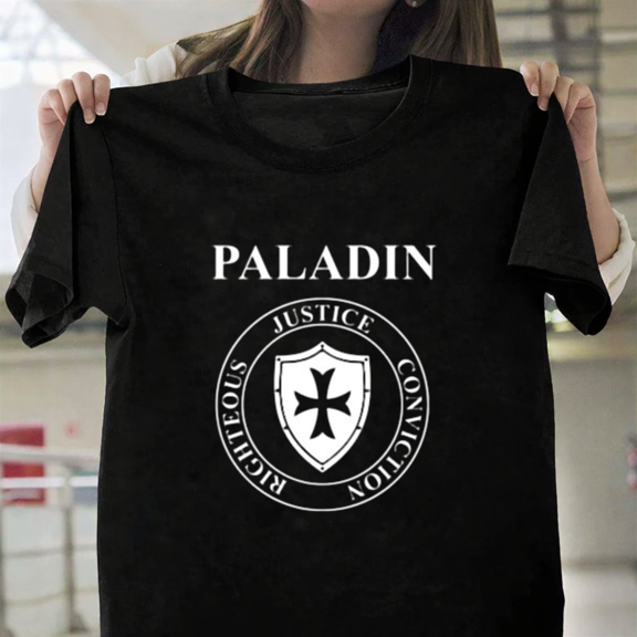 Paladin Fantasy RPG Class Holy Shield Gaming Graphic Unisex T-Shirt, up to size 3XL.
