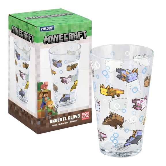 Paladone Minecraft Axolotl Drinking Glass 400ml, Officially Licensed Glassware Tumbler for Gamers, Fun Gift, Gaming Merch