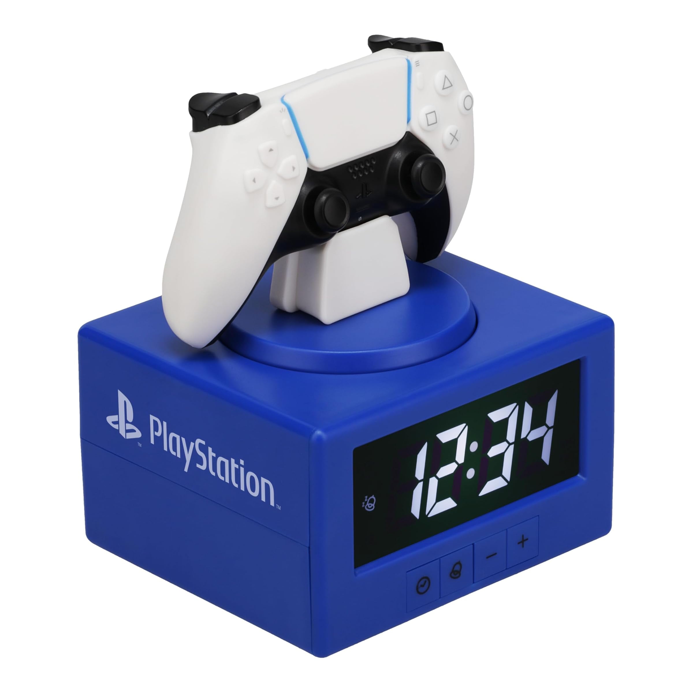 Paladone PlayStation DualSense Controller Digital Alarm Clock with Night Light Function - Officially Licensed Gaming & Bedroom Dcor for Kids & Teens, White, Blue