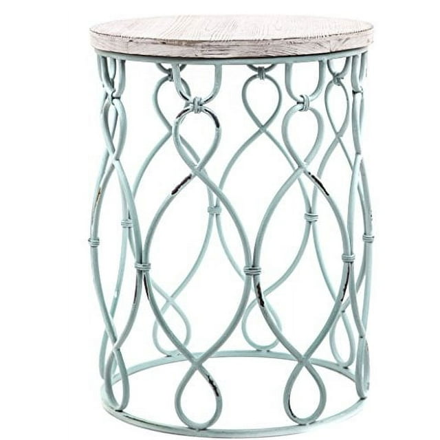 Palais Furnishings 'Feuilles' Metal Barrel End Table, (Antique White