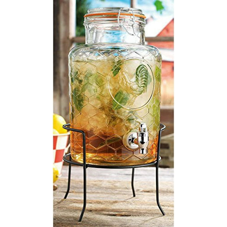1 Gallon Glass Drink Dispensers for Parties 2Pack.Beverage Dispenser，Glass  Drink