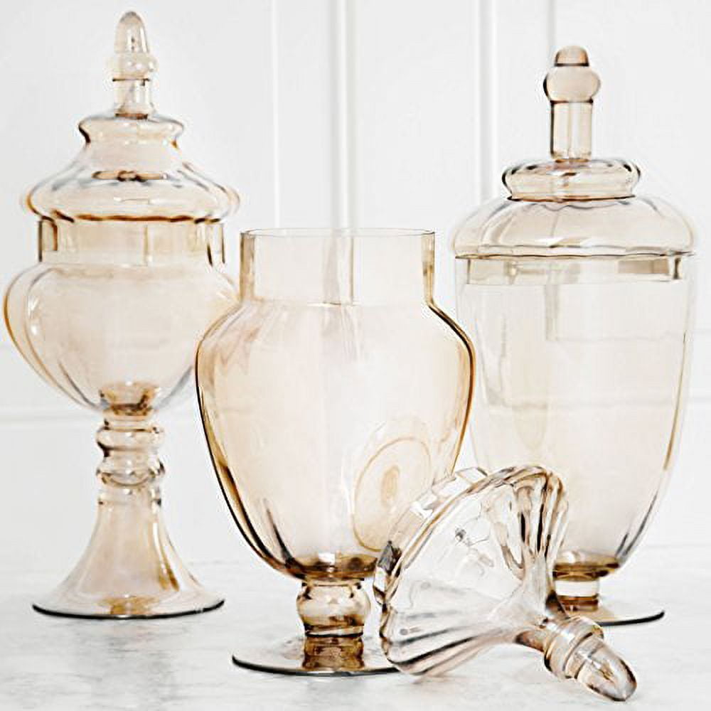 Palais Glassware Clear Glass Apothecary Jars - Set of 3 - Wedding Candy Buffet Containers