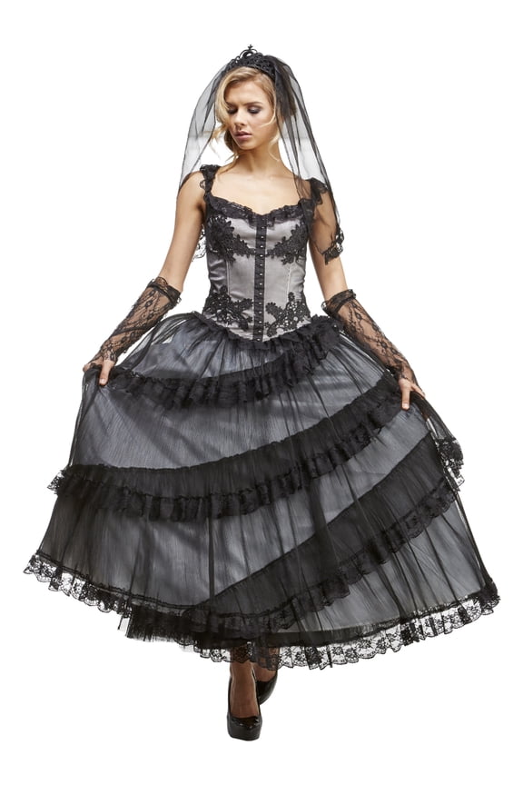 Womens Mourning Bride Black Dress Costume X-Small 2-4