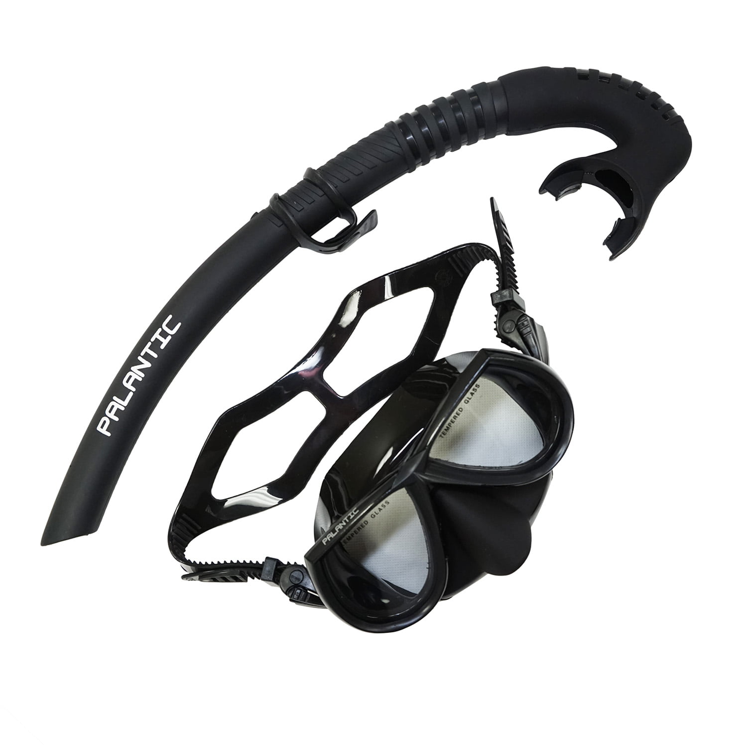 Palantic Black Free Dive Spearfishing Low Volume Mask & Flexible Snorkel  Combo 