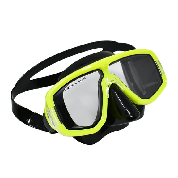 Palantic Diving & Snorkeling 2 Window Black Dive Mask, Neon Yellow Frame
