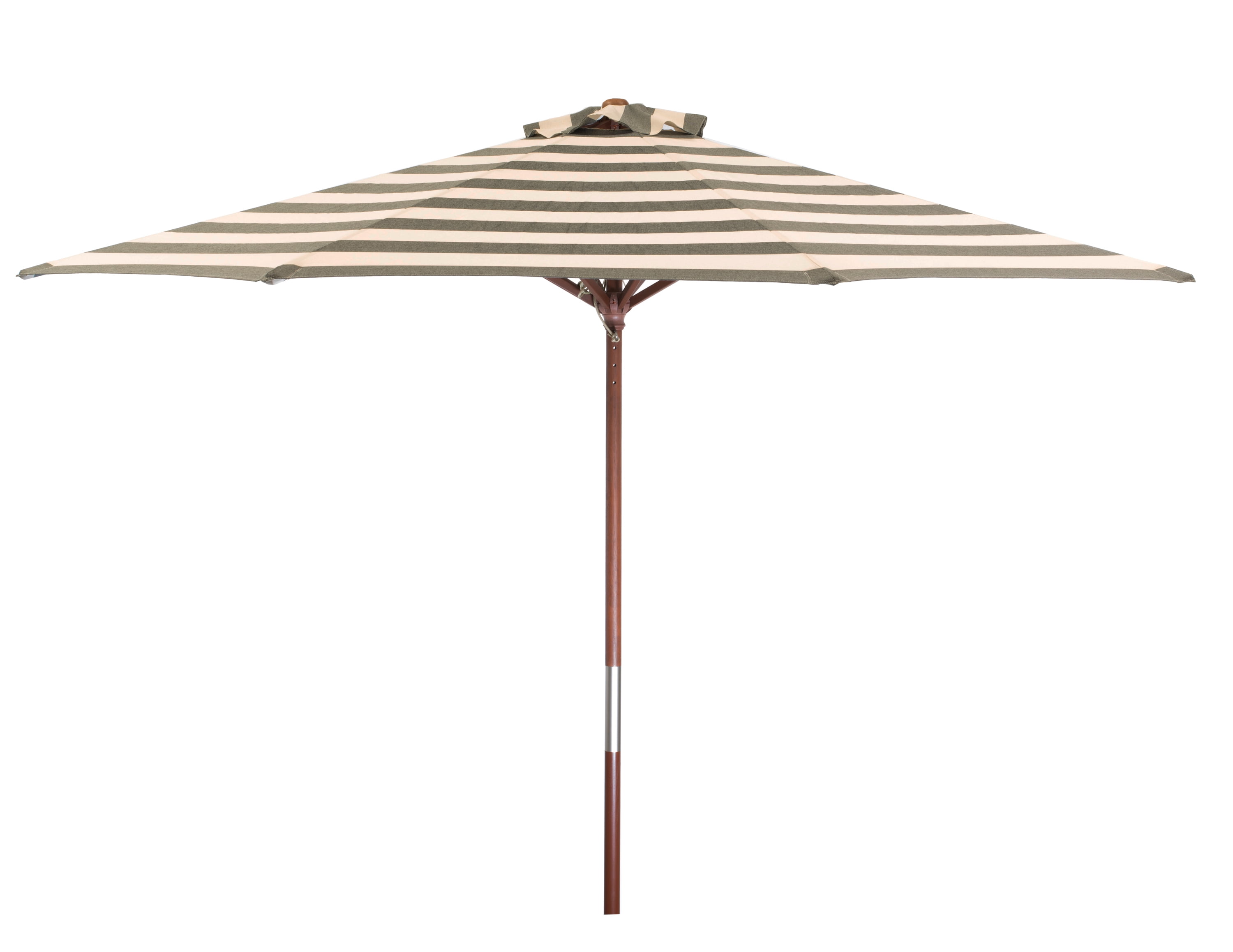 Classic Wood 9 ft Round Market Umbrella Stripe Soft Black and Ivory