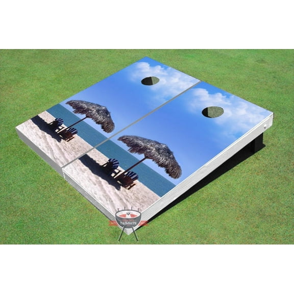 Palapa on beach Themed Cornhole Boards