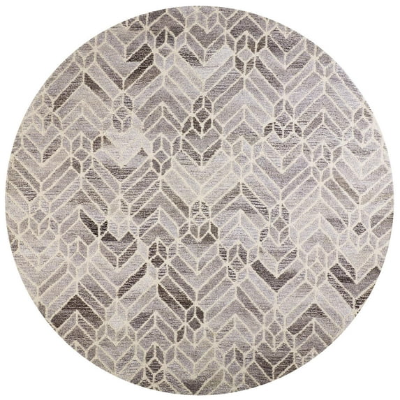 Palatez Geometric Tufted Wool Rug, Opal Gray/Warm Gray, 10ft x 10ft Round