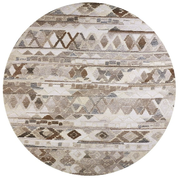 Palatez Gradient Distressed Diamond Wool Rug, Ivory/Brown, 8ft x 8ft Round