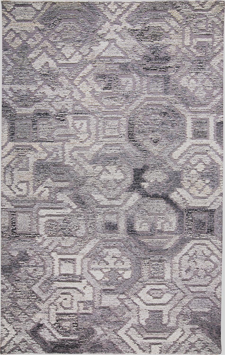 Handmade Tufted Geometric Wool-Viscose Round Rug, Gray, 5' x 8'