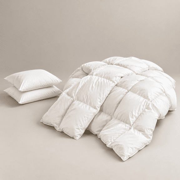 Palatial King Goose Down Fiber Duvet Comforter, Egyptian Cotton Cover, 80 Oz Fill