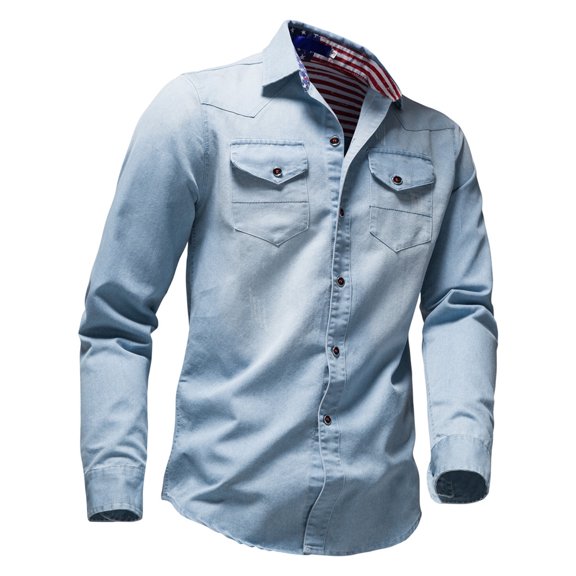 Palato Mens T Shirts,Denim Shirt Autumn Winter Wash Men's Casual Gradient Denim Shirt Long Sleeve Shirt