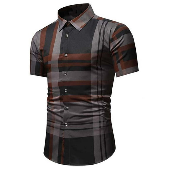 Palato Mens T Shirts,Men Casual Buttons Turndown Single Breasted Lattice Shirt Short Sleeve Shirt