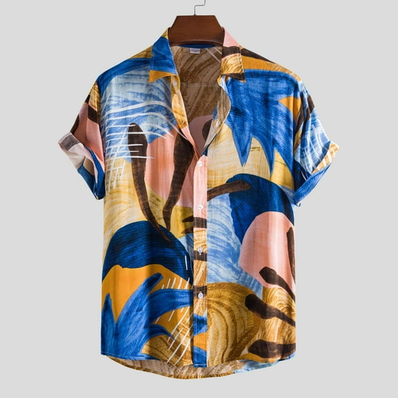 Palato Mens T Shirts,Men Hawaiian Short Sleeve Beach Shirt Printed Summer Casual Button Down Shirts