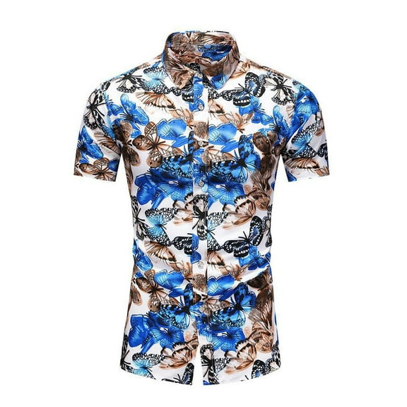 Palato Mens T Shirts,Men Hawaiian Short Sleeve Beach Stand-up Collar Shirt Printed Summer Casual Button Down Shirts