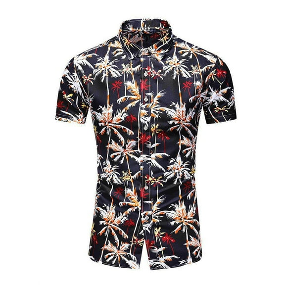Palato Mens T Shirts,Men Hawaiian Short Sleeve Beach Stand-up Collar Shirt Printed Summer Casual Button Down Shirts