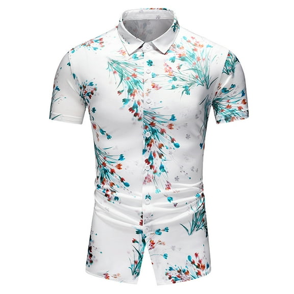Palato Mens T Shirts,Men Hawaiian Short Sleeve Beach Stand-up Collar Shirt Printed Summer Casual Button Down Shirts