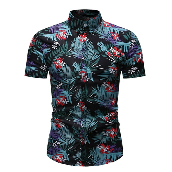 Palato Mens T Shirts,Men Hawaiian Short Sleeve Beach Stand-up Collar Shirt Printed Summer Casual Button Down Shirts