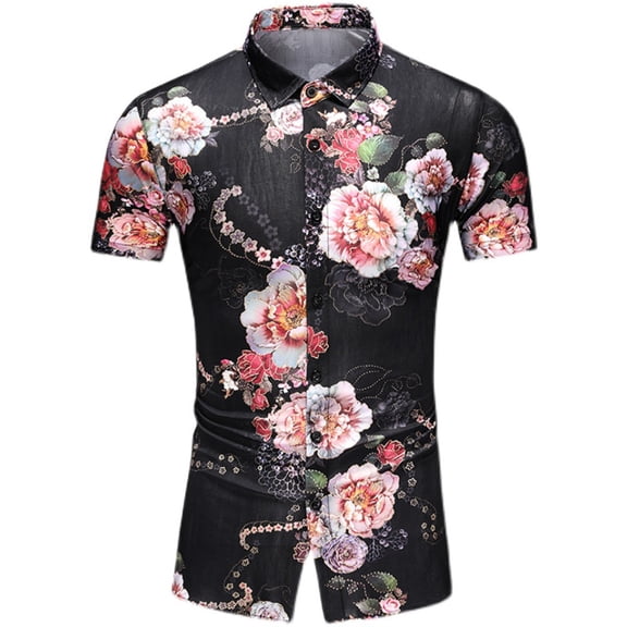 Palato Mens T Shirts,Men Hawaiian Short Sleeve Beach Stand-up Collar Shirt Printed Summer Casual Button Down Shirts