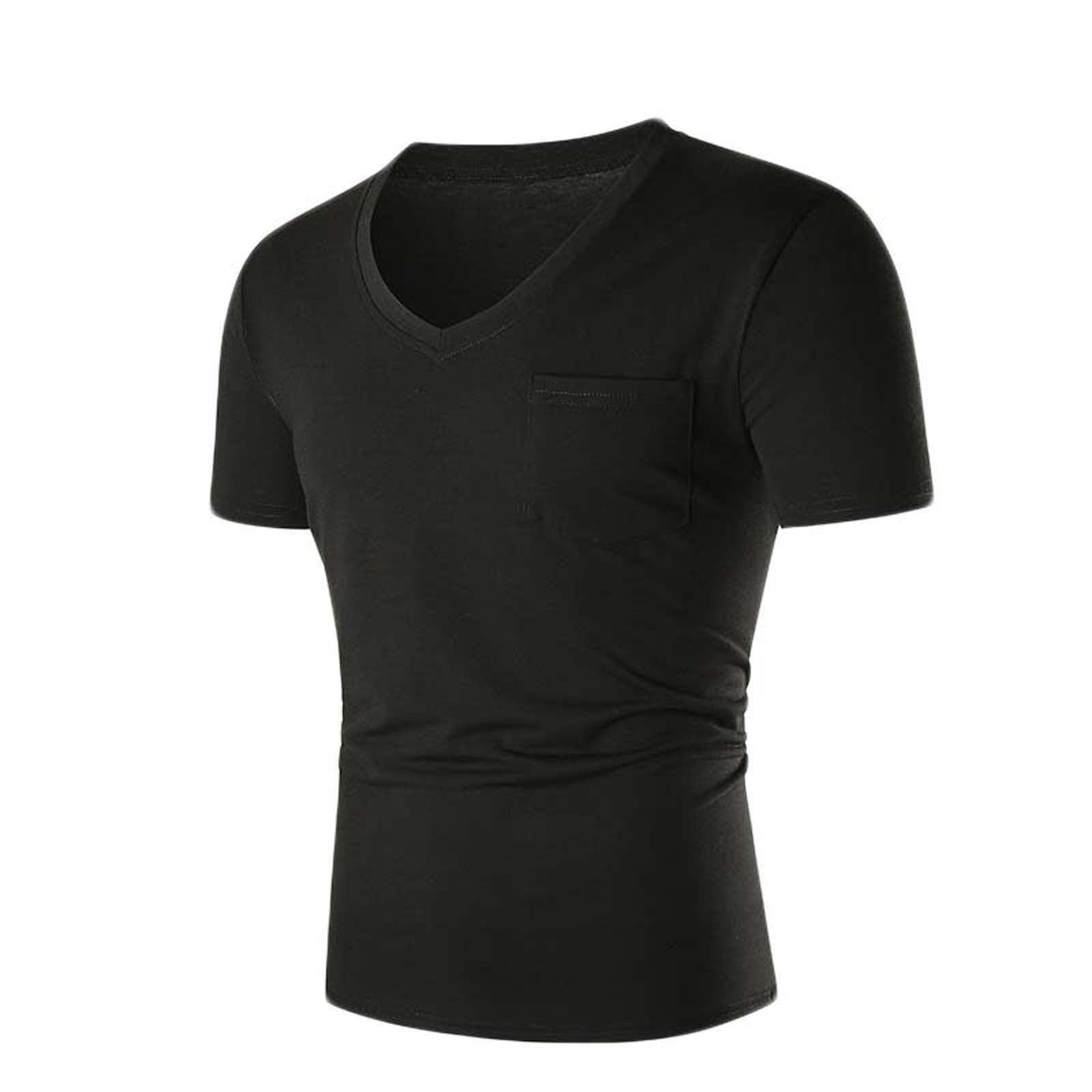 Palato Mens T Shirts,Men Sloid Casual Pullover Chest Pocket V-Neck Slim  Short Sleeve T-Shirt