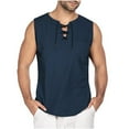 thumbnail image 1 of Palato Mens T Shirts,Men's Fashion Drawstring Solid Color Cotton And Linen Sleeveless T-shirt Tops, 1 of 5