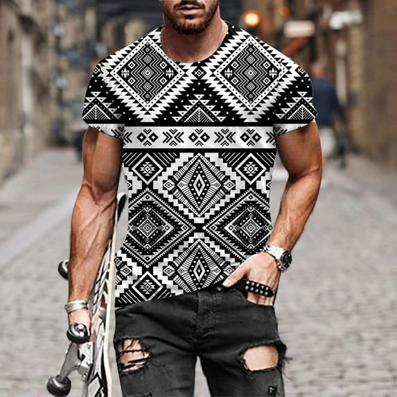 Palato Mens T Shirts,Men's Fashion Summer Neckline T-shirt 3D Printing Pattern Short Sleeve