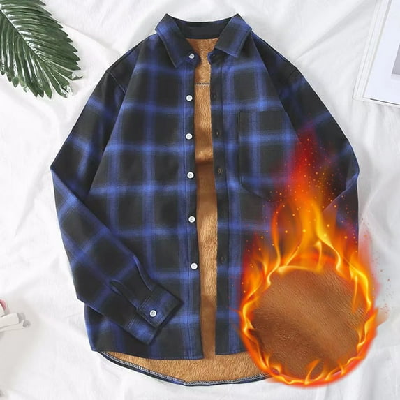 Palato Mens T Shirts,Men's Plush Thick Warm Plaid Shirt Autumn And Winter Jacket