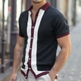 thumbnail image 1 of Palato Mens T Shirts,Mens Knit Colorblock Stitching Lapel Button Up Short Sleeve Shirts, 1 of 9
