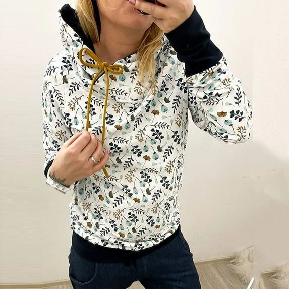 Palato Women's Plus Size Tops,Women Sexy Crop Floral Stripe Printed Splicing Workout Outwears Long Sleeve V-Neck Hoodies Sweatershirt Casual Fall Blouse Tops