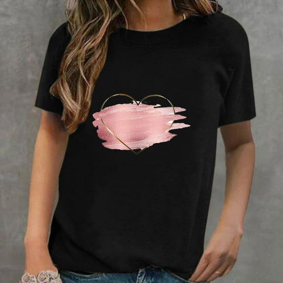 Palato Women's Plus Size Tops,Women's Hedging Casual Short Sleeve Love Printing T Shirt Top