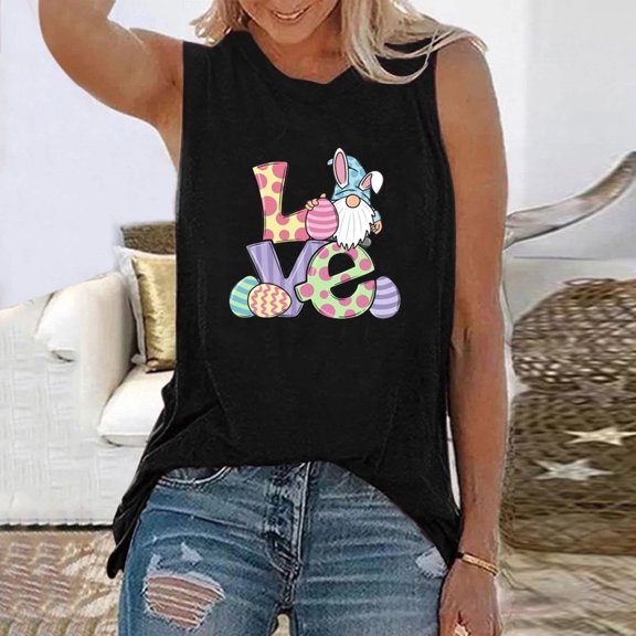 Palato Womens Plus Size Tops,Easter Fashion Women's Casual Sleeveless Printed Ladies Sweatshirts Tops Vest