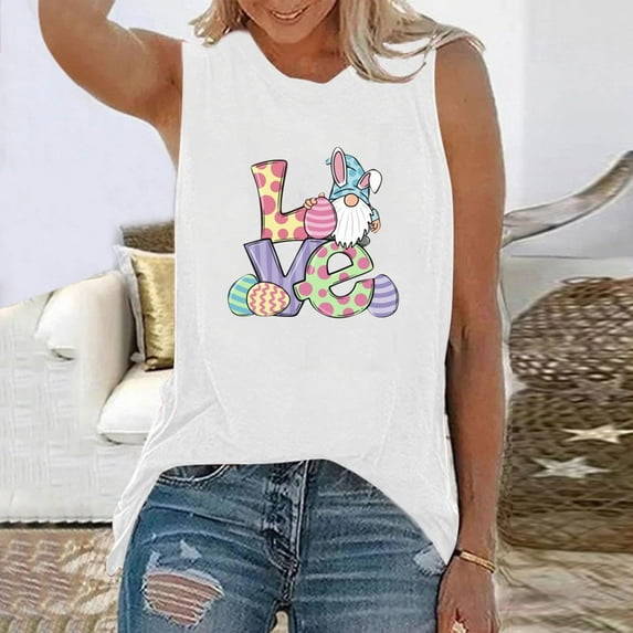 Palato Womens Plus Size Tops,Easter Fashion Women's Casual Sleeveless Printed Ladies Sweatshirts Tops Vest