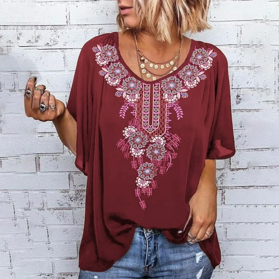 Palato Womens Plus Size Tops,Fashion Women's Summer Round-Neck 1/2 Sleeve Print Casual T-shirt Blouse