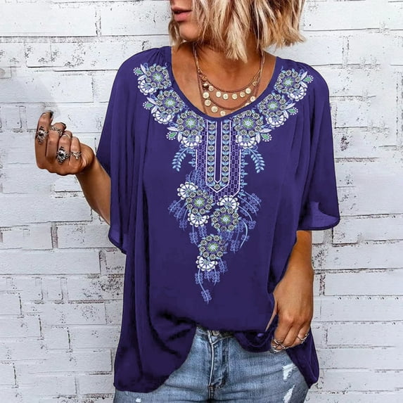 Palato Womens Plus Size Tops,Fashion Women's Summer Round-Neck 1/2 Sleeve Print Casual T-shirt Blouse