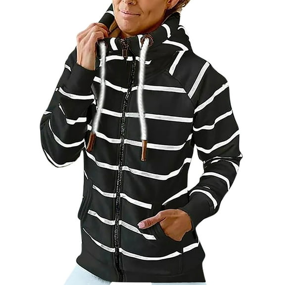Palato Womens Plus Size Tops,Women Sexy Pocket Strip Crop Workout Long Sleeve Turtleneck Hooded Casual Blouse Coat Tops