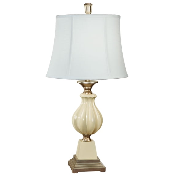 Palatoria 3-Way Lighting Urn-Shaped Table Lamp in Neutral Ivory and Metallic Satin Gold