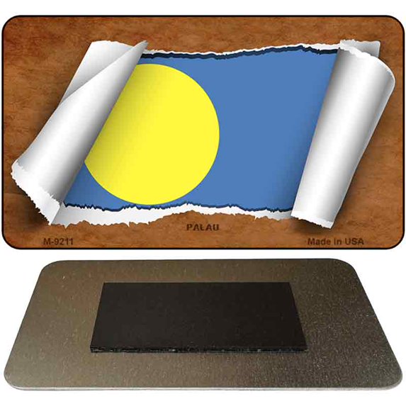Palau Flag Scroll Novelty Metal Magnet M-9211 3.5" x 2" Magnet (M)
