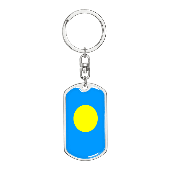 Palau Flag Swivel Keychain Dog Tag Stainless Steel or 18k Gold