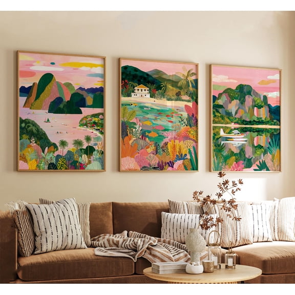 Palawan Philippines Poster Vintage Travel Illustration Wall Art Tropical Landscape Prints Retro Style Set 3