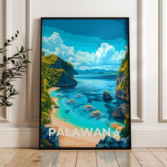 Palawan Travel Poster - Philippines Wall Art Print, Illustration Artwork, Tropical Island Home & Office Decor, South East Asia Gift Idea Wall Art, Modern Wall Decor, 24x36 UNFRAMED
