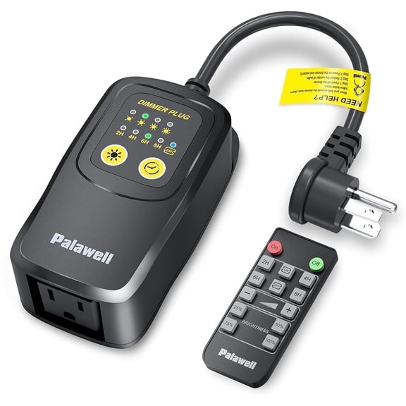 Palawell Dimmer for Outdoor String Lights, 560W Waterproof Plug-in Dimmer Plug with Remote and Timer, 100FT Range