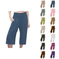 thumbnail image 1 of Palazzo Capri Pants for Women Cotton Linen Lightweight Elastic Waist Wide Leg Loose Flowy Capris with Pockets, 1 of 4