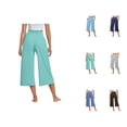 thumbnail image 1 of Palazzo Capri Pants for Women Spring Summer Elastic Waist Wide Leg Loose Fit Flowy Capris with Pockets, 1 of 5