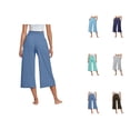 thumbnail image 1 of Palazzo Capri Pants for Women Spring Summer Elastic Waist Wide Leg Loose Fit Flowy Capris with Pockets, 1 of 6