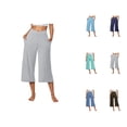 thumbnail image 1 of Palazzo Capri Pants for Women Spring Summer Elastic Waist Wide Leg Loose Fit Flowy Capris with Pockets, 1 of 5
