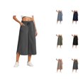 thumbnail image 1 of Palazzo Capri Pants for Women Spring Summer Elastic Waist Wide Leg Loose Fit Flowy Cropped Pants Capris with Pockets, 1 of 5
