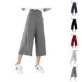 thumbnail image 1 of Palazzo Capri Pants for Women Spring Summer Lightweight Elastic High Waist Wide Straight Leg Flowy Capris, 1 of 8