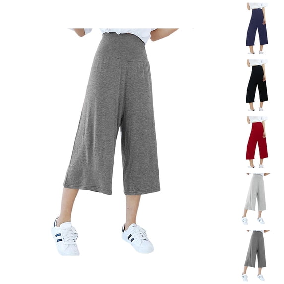 Palazzo Capri Pants for Women Spring Summer Lightweight Elastic High Waist Wide Straight Leg Flowy Capris