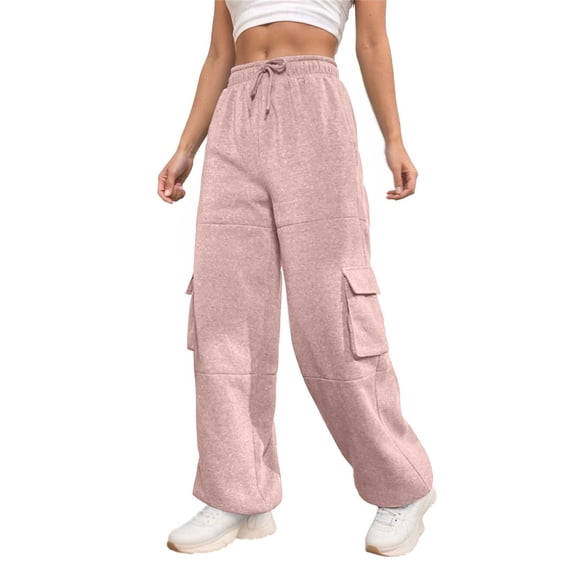 Palazzo Cargo Pants for Women High Waist Wide Leg Casual Pants with 6 Pockets Stretchy Drawstring Baggy Y2K Trousers Baggy Lightweight (Red,X-Large)