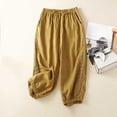 thumbnail image 1 of Palazzo Jumpsuit For Women Stretchy Cotton Linen Capris Mid Rise Wide Leg Capris Drawstring Elastic Waist Capri Palazzo Pants Straight Pull On Lounge Capris Casual Summer Solid Cropped Pants Yellow, 1 of 6